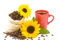 Coffeebeans cup sunflower 2 Royalty Free Stock Photo