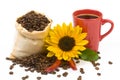 Coffeebeans cup sunflowers 4 Royalty Free Stock Photo