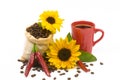 Coffeebeans cup sunflowers 5 Royalty Free Stock Photo