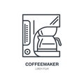 Coffeemaker, coffe machine vector line icon. Barista equipment linear logo. Outline symbol for cafe, bar, shop Royalty Free Stock Photo