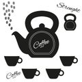 Coffeepot made from kettlebell with kettlebell and set of cups
