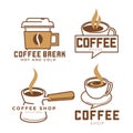 Coffeeshop coffee cup vector icons templates set for cafe or coffeehouse