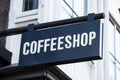 Coffee shop banner on entrance in Amsterdam