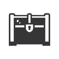 Coffer with lock bold black silhouette icon isolated on white. Treasure storage chest pictogram. Royalty Free Stock Photo