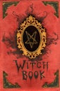 Hand drawn abstract cover with wicca and mystic symbols for witch magic spell book