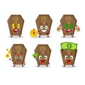 Coffin cartoon character with cute emoticon bring money