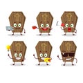 Coffin cartoon character with various types of business emoticons