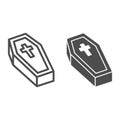 Coffin with cross line and solid icon, halloween concept, coffin sign on white background, dracula bed icon in outline Royalty Free Stock Photo