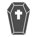 Coffin with cross solid icon, halloween concept, preparing dead for funeral sign on white background, dracula bed icon Royalty Free Stock Photo