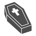 Coffin with cross solid icon, halloween concept, coffin sign on white background, dracula bed icon in glyph style for Royalty Free Stock Photo