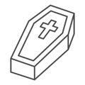 Coffin with cross thin line icon, halloween concept, coffin sign on white background, dracula bed icon in outline style Royalty Free Stock Photo