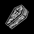 Coffin in doodle style in black background