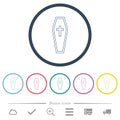 Coffin flat color icons in round outlines