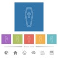 Coffin flat white icons in square backgrounds