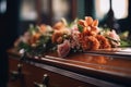 Coffin flowers funeral. Generate Ai