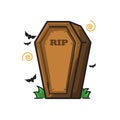 Coffin Halloween Cute Line Art Illustration