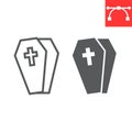 Coffin line and glyph icon, halloween and scary, casket sign vector graphics, editable stroke linear icon, eps 10.