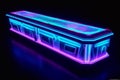 A coffin with a neon effect. Burial ceremony.