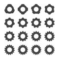 Gear setting vector icon set. Isolated black gears mechanism and cog wheel. Royalty Free Stock Photo