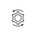 Cog gear and rotation arrows outline icon