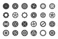 Cog gears elements. Mechanical cogs symbol, geometric machinery icons. Engineering wheels, abstract industrial cogwheel
