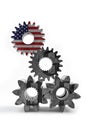 Cog gears mechanism closeup.Concept gdp. Royalty Free Stock Photo