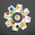 Cog Icon. Colorful Squares Inside Gear