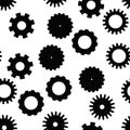 Cog wheel seamless pattern. Clockwork, technological or industrial theme. Flat vector background in black and white