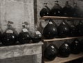 Cognac aging warehouses in bottles