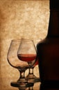 Cognac bottle and glasses Royalty Free Stock Photo