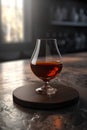 Cognac or brandy in a glass on a dark background. Royalty Free Stock Photo