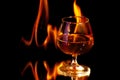 Cognac glass with the burning fire flames Royalty Free Stock Photo