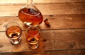 Cognac glasses and bottle