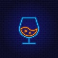 Cognac Neon Design Element. A Glass of Cognac. Strong Alcoholic Drink. Glowing vector. Illustration