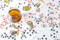 Cognac and playing card Royalty Free Stock Photo