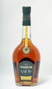 Cognac Tavria bottle closeup on white background.