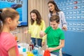 Children doing practical work in chemistry lesson Royalty Free Stock Photo