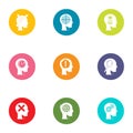 Cognition icons set, flat style