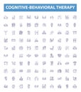 Cognitive-behavioral therapy line icons, signs set. Cognitive Behavioral, Therapy, CBT, Thinking, Thoughts, Feelings