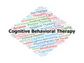 Cognitive Behavioral Therapy Word Cloud. Composition Of Terms Related To Thoughts, Emotions, Behavior, And Techniques Used In Royalty Free Stock Photo
