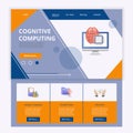 Cognitive computing flat landing page website template. Invoice trading, encryption, regtech. Web banner with header