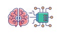 Cognitive computing icon: brain connected to circuit board, AI, neuroscience, vector design Generative AI Royalty Free Stock Photo