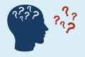 Cognitive function impairment concept. Side profile of human head with question marks Royalty Free Stock Photo