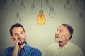 Cognitive skills concept, old man vs young person Royalty Free Stock Photo