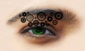 Cogs gears industrial eye vision global business background. background integration. binary technology banner background. Royalty Free Stock Photo