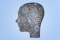 Cogs and gears inside human`s head. Intelligence and psychology concept. 3D rendered illustration. Royalty Free Stock Photo