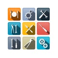 Cogs, Gears, Screwdriver, Pincers, Spanner, Hand Wrench Tools, Knife, Fork Royalty Free Stock Photo