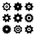 Cogs - gears set. Vector black cog icons and gear symbols isolated Royalty Free Stock Photo