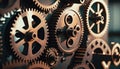 Cogs in the machine. Gears, knobs, cranks, and wheels turning. Moving parts. Clock pieces running like clockwork. Royalty Free Stock Photo