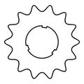 Cogset sprocket bicycle star gear service sprocket cogs wheel with teeth engages with chain contour outline line icon black color